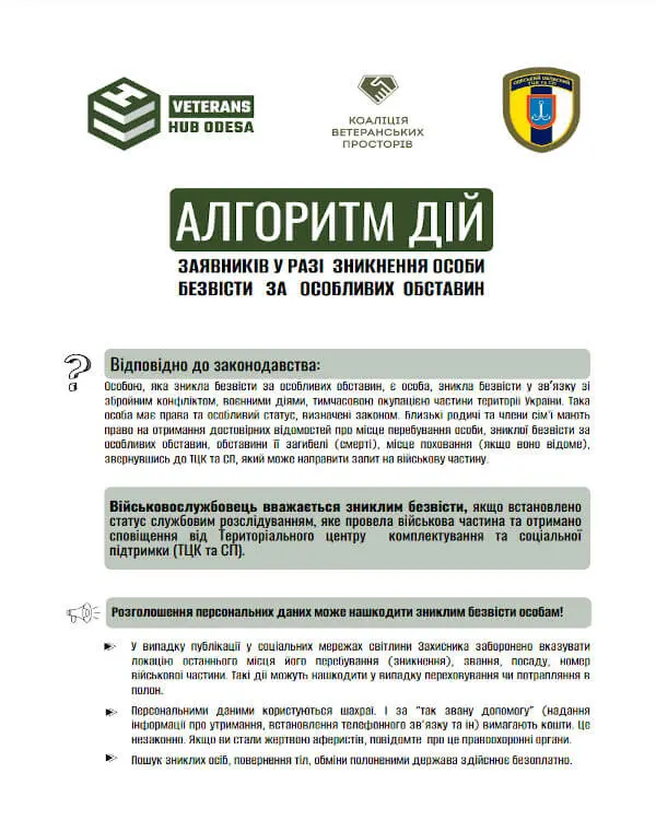 Алгоритм дій заявників у разі зникнення особи безвісти за особливих обставин